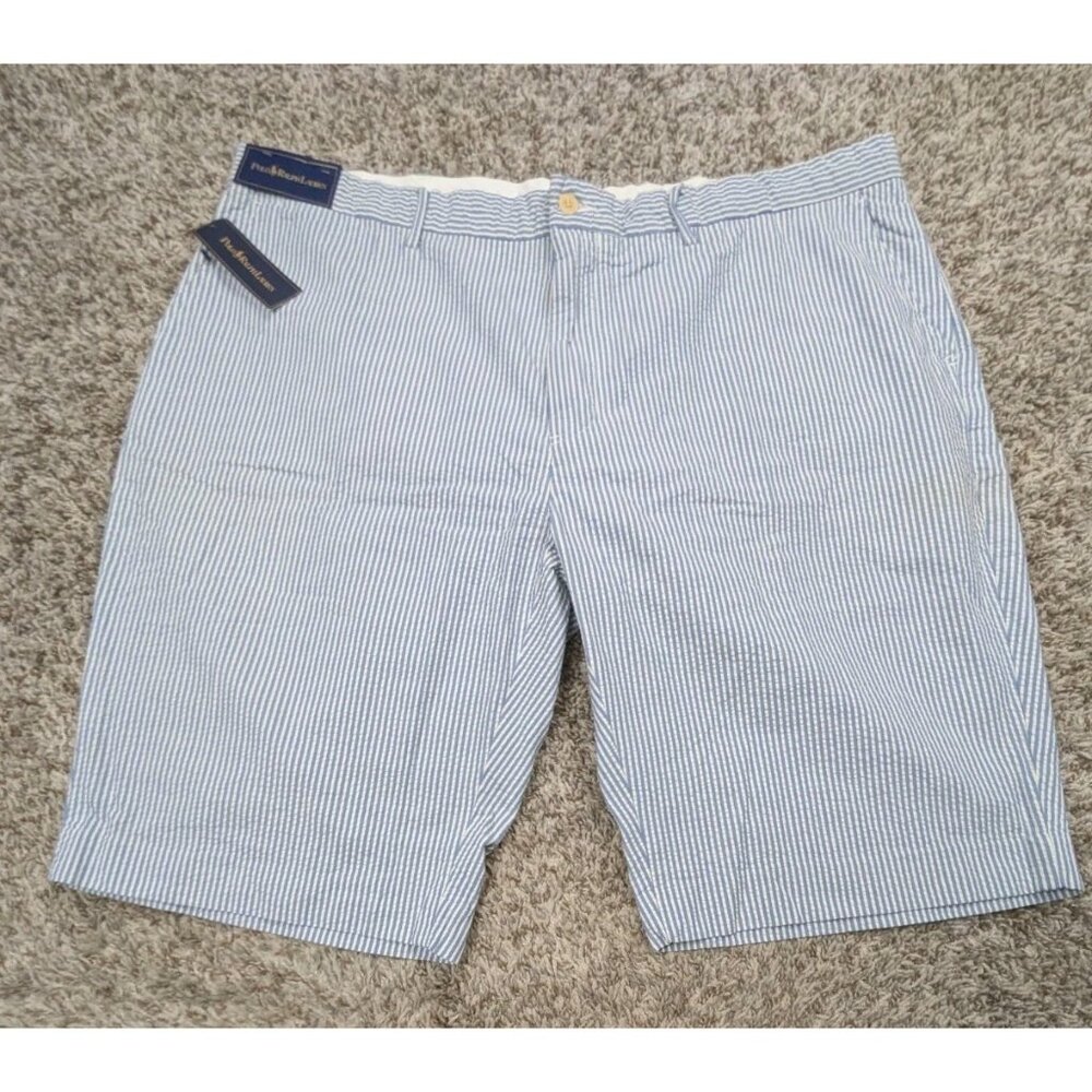 NEW Vintage Polo Ralph Lauren Seersucker Shorts Mens 42 Blue White Cotton Preppy
